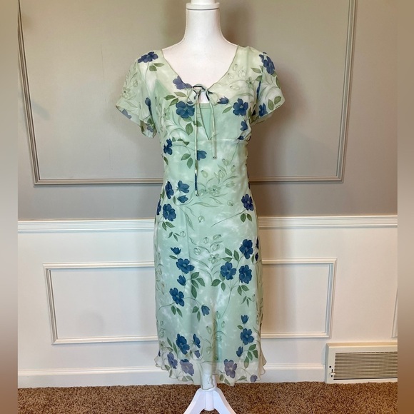 Dby Ltd Dresses & Skirts - Vintage 90s dress 13 DBY Ltd Green Floral slip dress sheer whimsical fairycore